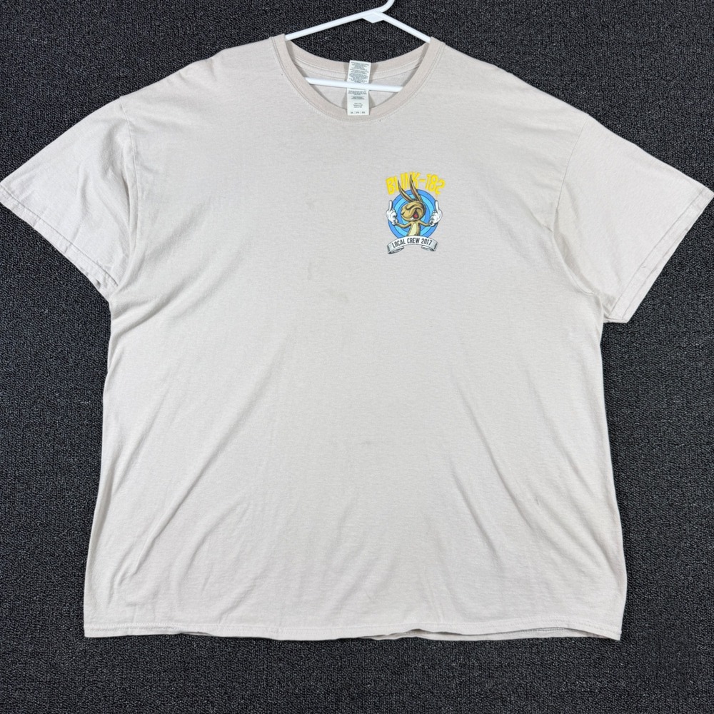 Blink-182 Local Crew 2017 Graphic Tee Men's 2XL Tan Bunny Middle Finger Pop Punk